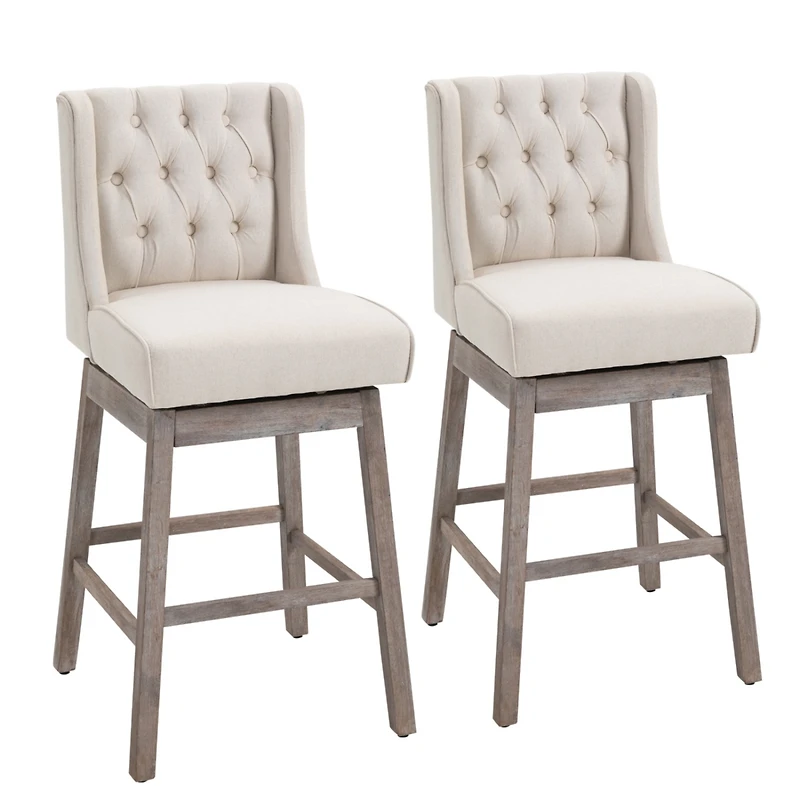 2-Pack Beige 30" Barstools with Button Tufted Design