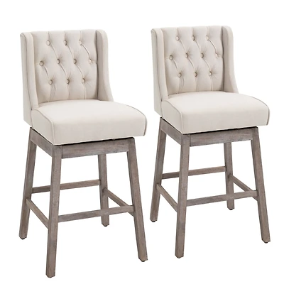 2-Pack Beige 30" Barstools with Button Tufted Design