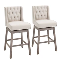 2-Pack Beige 30" Barstools with Button Tufted Design