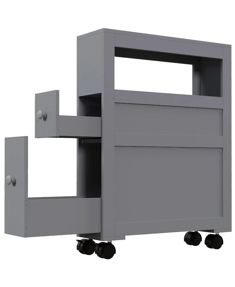 6.25" x 20.5" x 28.25" Wood Rolling Narrow Bathroom Side Storage Cabinet - Gray