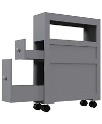 6.25" x 20.5" x 28.25" Wood Rolling Narrow Bathroom Side Storage Cabinet - Gray