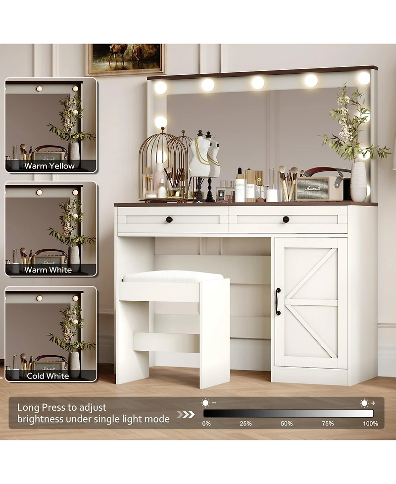Streamdale Makeup Vanity with Large Mirror, Adjustable Led Lights, and 3 Drawers