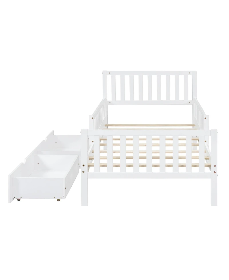 Streamdale Twin Wood Platform Bed with Guardrails and Storage