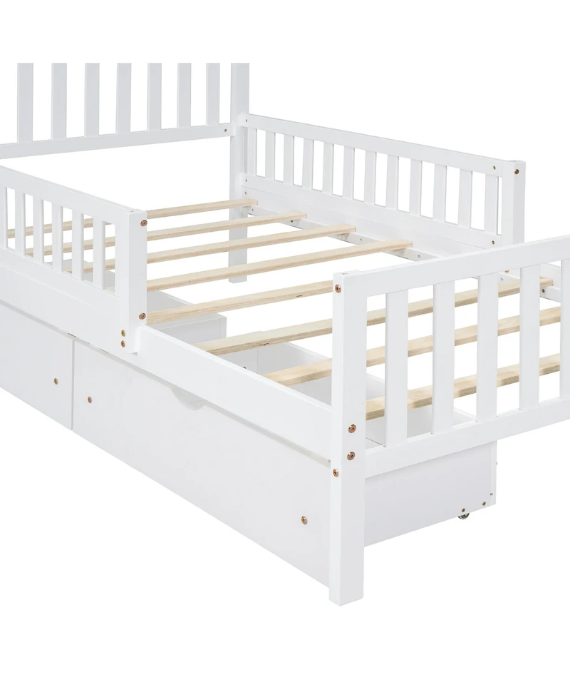 Streamdale Twin Wood Platform Bed with Guardrails and Storage