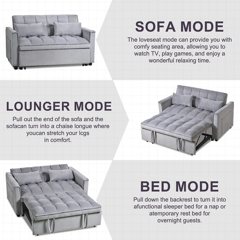 Streamdale Convertible Sleeper Sofa Bed with Velvet Loveseat