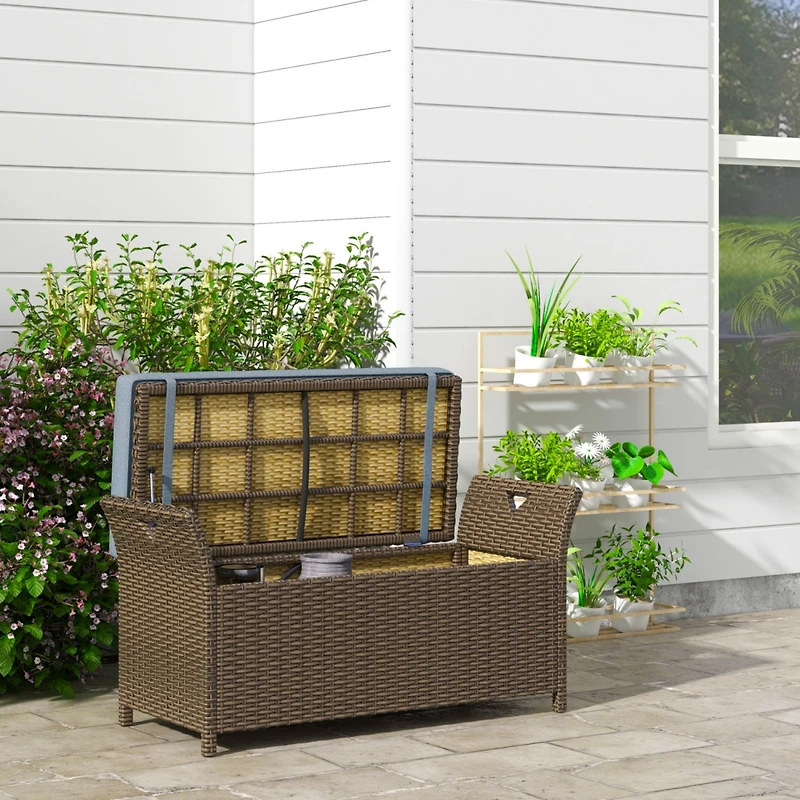 27 Gallon Wicker Patio Bench with Storage