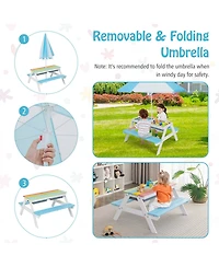 3-in-1 Kids Picnic Table Wooden Outdoor Sand & Water w/Umbrella Play Box es