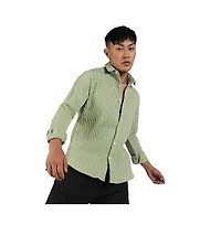 Men's Pistachio Green Crinkled-Weave Shirt