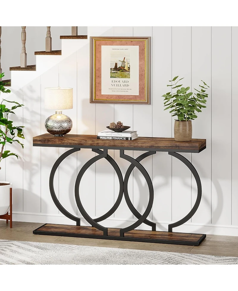 Tribesigns Industrial Console Table, 55 inch Wood Entryway Table Narrow Long Sofa Rustic Accent