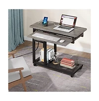Tribesigns Small Portable Desk with Power Outlet, Height Adjustable Sofa Couch Bedside Laptop Table Wheels, Mobile Standing Rolling Computer