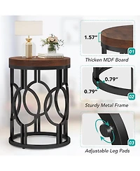 Tribesigns Round End Table Set of 2, Industrial Side Table with Metal Hollow Frame, Small Bedside Table Nightstand for Living Room, Bedroom, Easy Asse