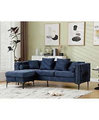 Streamdale Furniture Blue Chenille L-Sectional Sofa with Storage Ottoman