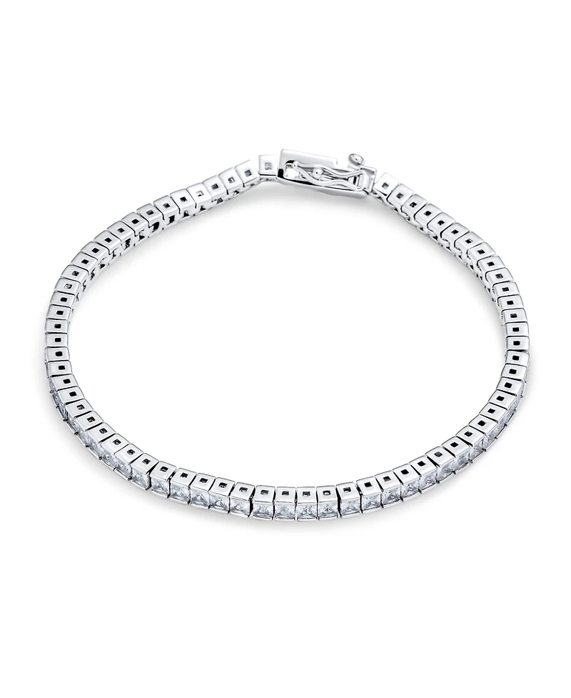 Bling Jewelry 10CT Simple Classic Cubic Zirconia Square Clear Princess Cut Cz Tennis Bracelet Prom Sterling Silver