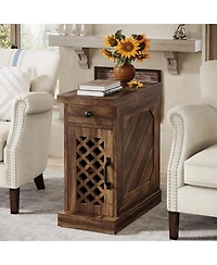 Tribesigns End Table, Narrow Side Table with Drawer and Cabinet, Farmhouse Nightstand End Table for Small Space, Living Room, Bedroom, Vintage Brown