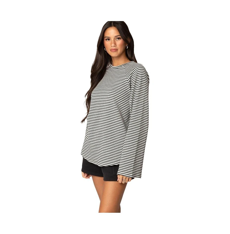 Edikted Womens Stripey Oversized Bell Sleeve Top