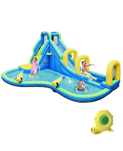 Costway Inflatable Water Slide Kids Bounce House Castle Splash Water Pool W/ 750W Blower