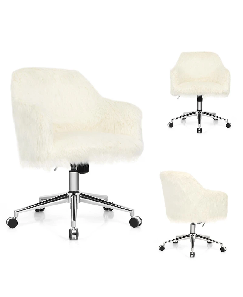 Vebreda Modern Fluffy Faux Fur Vanity Office Chair for Teens Girls-Beige