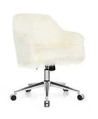 Vebreda Modern Fluffy Faux Fur Vanity Office Chair for Teens Girls-Beige