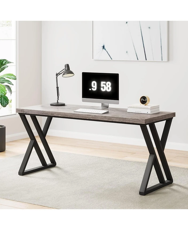 Tribesigns Writing Computer Desk, 55 inch Heavy Duty Study Desk with Z-Shaped Metal Leg, Modern Simple Home Office