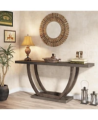 Tribesigns 63-Inch Skinny Console Table with Geometric Base 2-Tier Farmhouse Sofa Narrow Long, Thickened Behind Couch Shelves