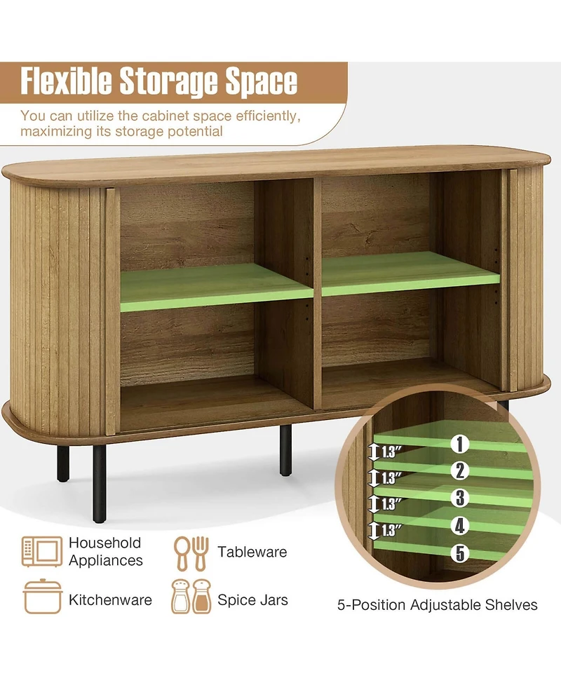 47" Sideboard Buffet Cabinet with Sliding Tambour Doors Adjustable Shelves