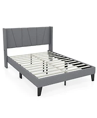 Gymax Full Size Upholstered Bed Frame w/ Elastic Pockets Mattress Foundation Gray