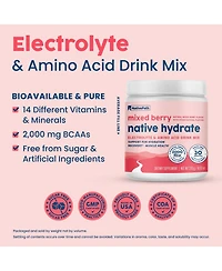 NativePath Native Hydrate, Zero Sugar, Electrolytes Powder with BCAAs, Mixed Berry Hydration, Keto & Paleo Friendly, 30 Servings
