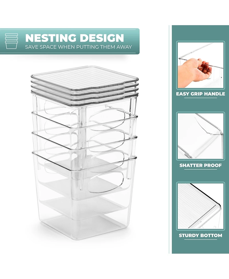 Sorbus 4 Pack Small Clear Plastic Container Bins W/ Lids and Handles - Perfect for Kitchen Organization and Storage