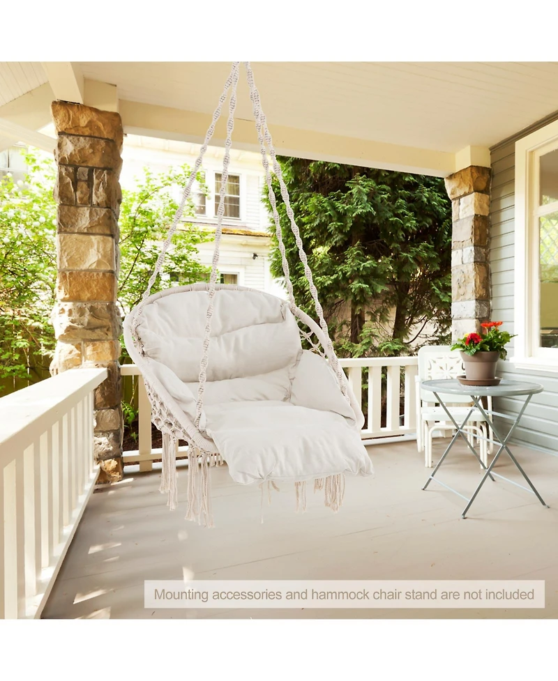 Hammock Chair with Thick Cushion and Macrame Holds up to 330 Lbs