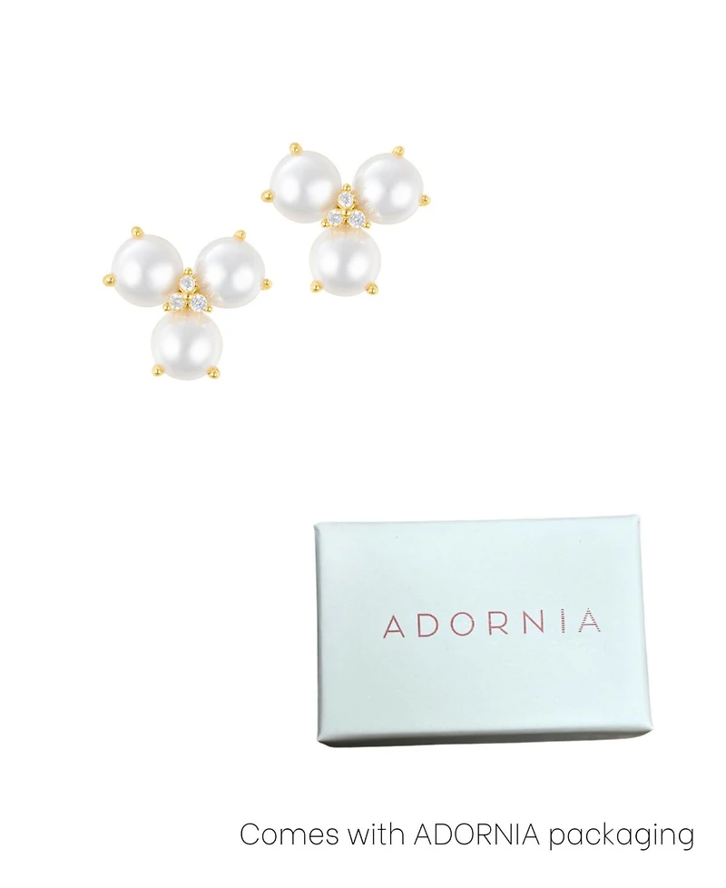 Adornia Gold Freshwater Cultivated Pearl Cubic Zirconia 3-Point Flower Earrings