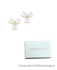 Adornia Gold Freshwater Cultivated Pearl Cubic Zirconia 3-Point Flower Earrings