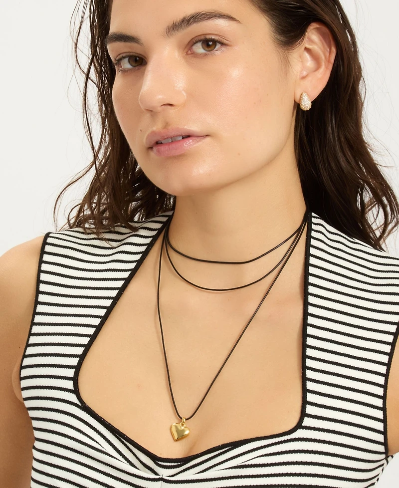 Adornia Gold Adjustable Puffy Heart with Black Chord Bolo Necklace