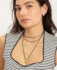 Adornia Gold Adjustable Puffy Heart with Black Chord Bolo Necklace