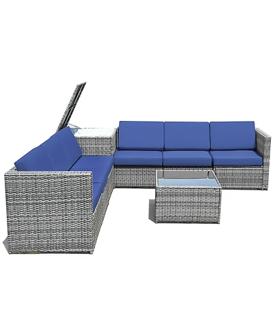 8 Pcs Wicker Sofa Rattan Furniture Set Patio w/ Storage Outdoor