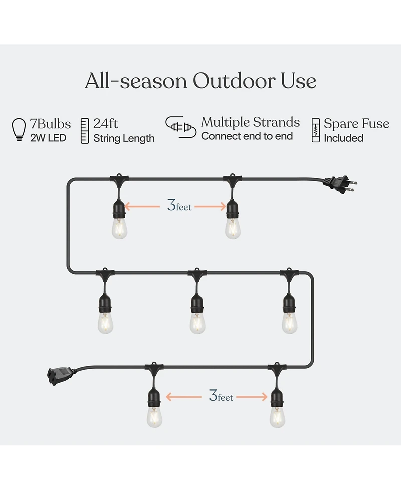 Brightech Ambience Pro 24 ft. Indoor/Outdoor Led Weatherproof 2-Watt String Lights with Neutral White Hue