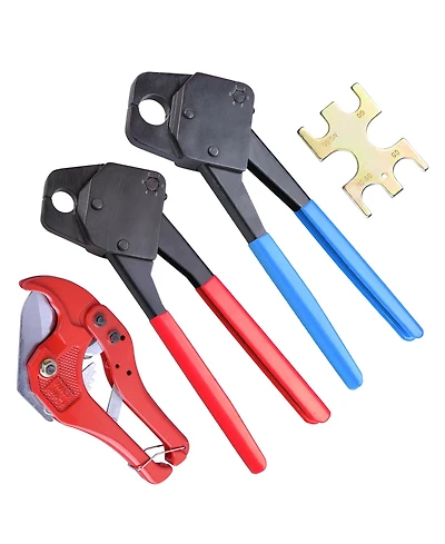 Yescom 1/2" 3/4" Pex Crimper Set Tube Crimping Tool Kit with Go/no Go Gauge Pipe Cutter