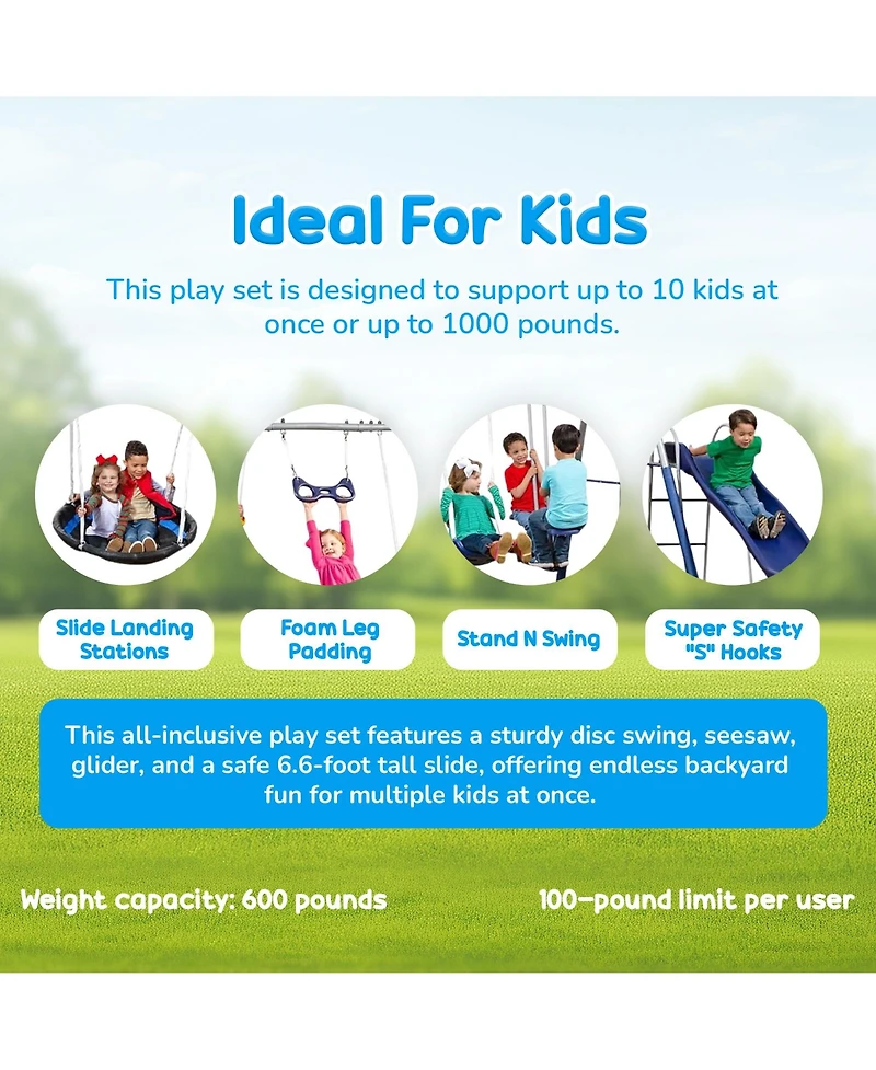 Xdp Recreation Fun All Mighty Swing Set w/See Saw, Super Disc, Swings, & Slide