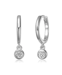 Sterling Silver White Gold Plated with Lab Created Moissanite Drop Solitaire Hoop Earrings