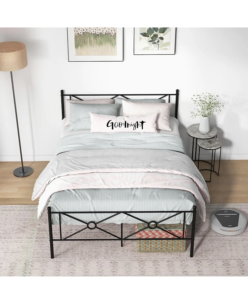 Gymax Queen Metal Platform Bed Frame w/ Headboard Mattress Foundation Black