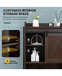 4-Tier Multifunctional Toilet Sorage Cabinet with Adjustable Shelf and Sliding Barn Door