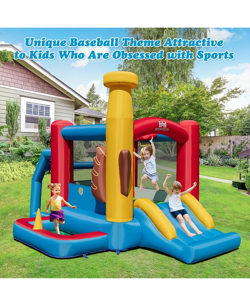 Costway Baseball Themed Jumping House Kids Bouncy Castle w/ 50 Ocean Balls & 735W Blower
