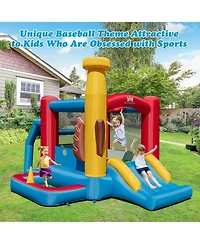 Costway Baseball Themed Jumping House Kids Bouncy Castle w/ 50 Ocean Balls & 735W Blower