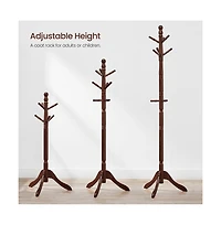 Slickblue Coat Rack With 10 Hooks, Rubber Wood Coat Tree Free Standing, For Clothes, Hats, Handbags, Umbrella