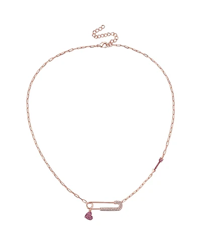 GiGiGirl 18K Rose Plated with Red & Cubic Zirconia Heart Charm Dangle Paperclip Adjustable Length Necklace