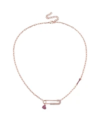 GiGiGirl 18K Rose Plated with Red & Cubic Zirconia Heart Charm Dangle Paperclip Adjustable Length Necklace