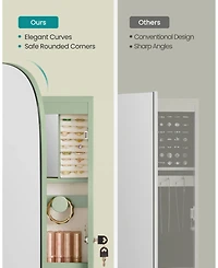 Slickblue Led Jewelry Cabinet Wall/Door Mounted, Lockable Rounded Wide Mirror with Storage, Interior Mirror