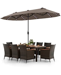 11 Pcs Patio Dining Set with 15ft Double-Sided Umbrella (Base Included)