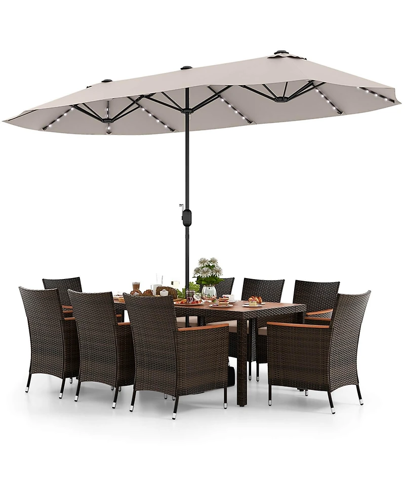 11 Pcs Patio Dining Set with 15ft Double-Sided Umbrella (Base Included)