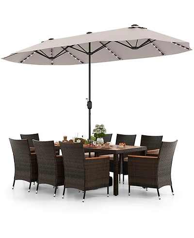 11 Pcs Patio Dining Set with 15ft Double-Sided Umbrella (Base Included)