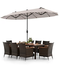 11 Pcs Patio Dining Set with 15ft Double-Sided Umbrella (Base Included)